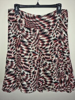 H&M Circle Skirt in Black, White & Red Abstract Print, Lined